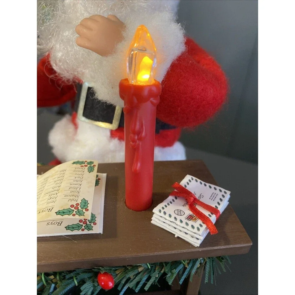 Vintage Musical Christmas Holiday Scene SANTA CHECKING HIS NAUGHTY NICE LIST